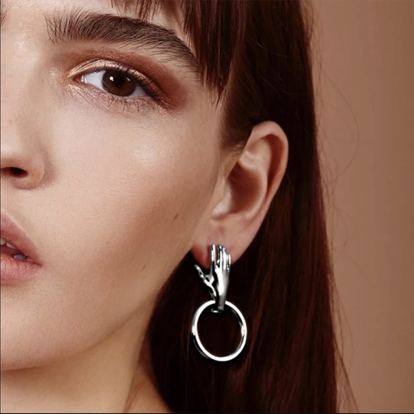 Silver Vintage Metal Hands Drop Earrings - Picture 8 of 8